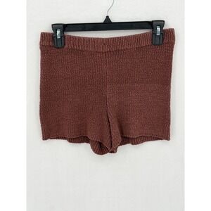 Free People Beach Shorts Womens Small Brown Ribbed Knit Mid Rise Slim Fit Cozy